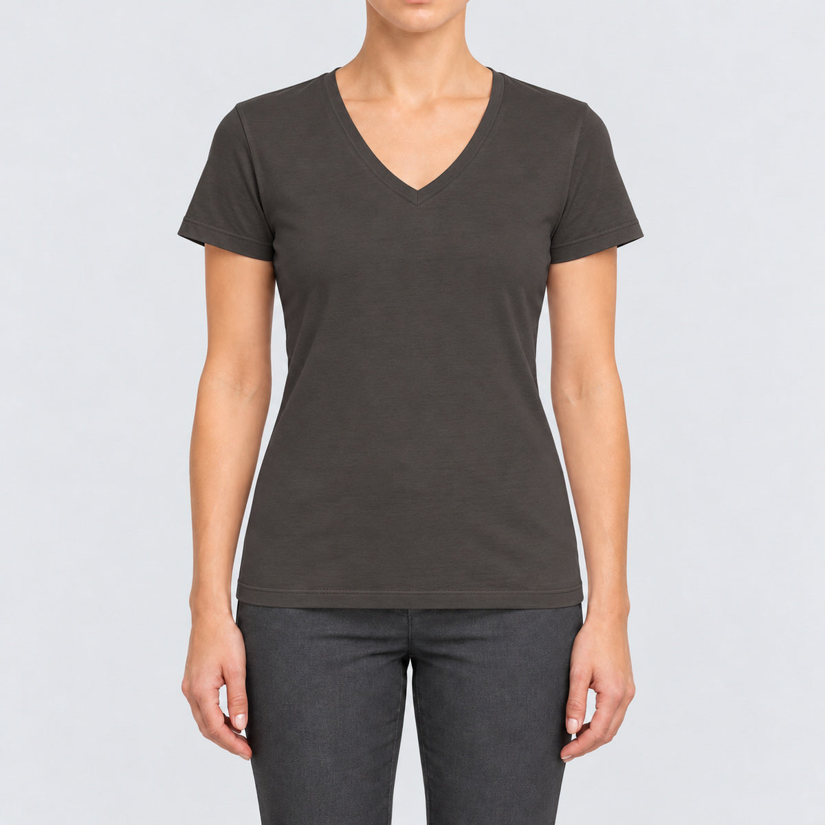 K381 - T-shirt col V manches courtes femme