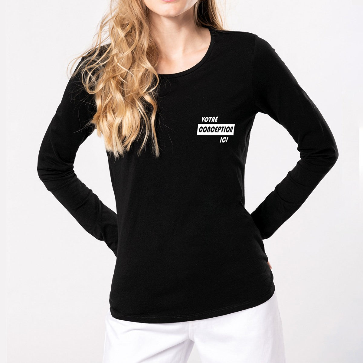 K3017 - T-shirt col rond manches longues femme