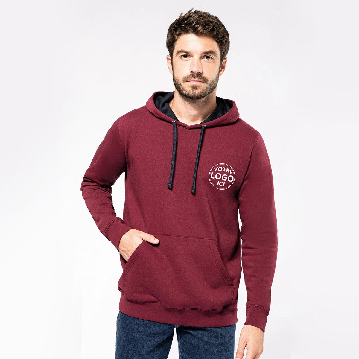 K446 - Sweat-shirt capuche contrastée homme
