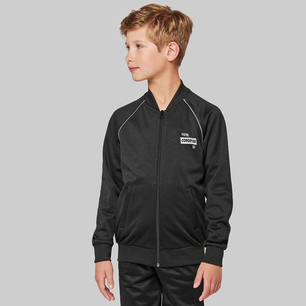 PA385 - Veste de survêtement zippée avec liseré enfant