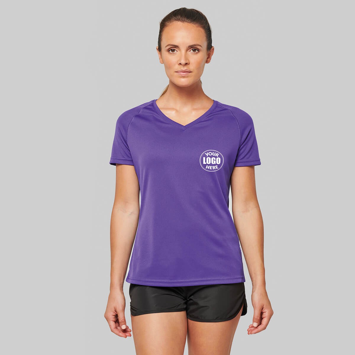 PA477 - T-shirt de sport manches courtes col v femme