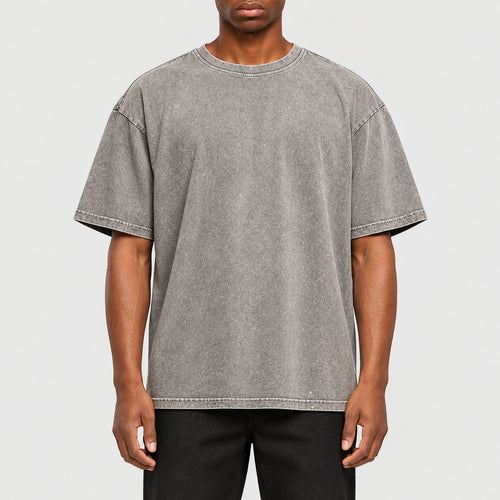 BY189  - T-shirt oversize lourd délavé à l’acide