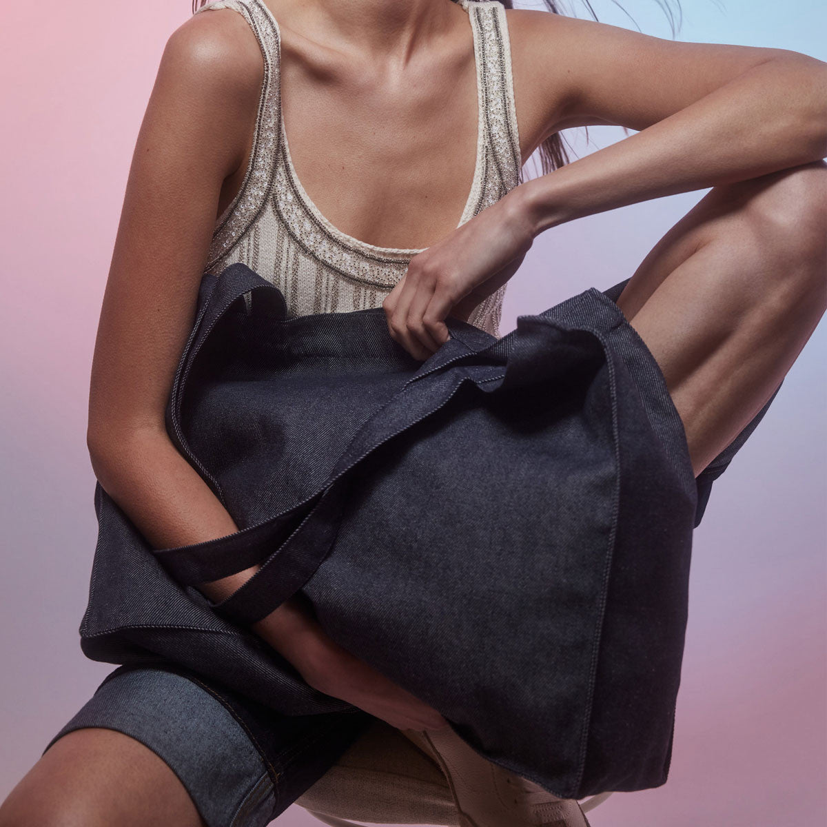 KI5229 – Grand sac shopping denim recyclé 350 g/m²