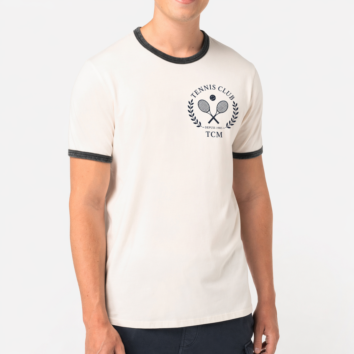 NS360 - T-shirt ringer écoresponsable homme à bords contrastés effet délavé